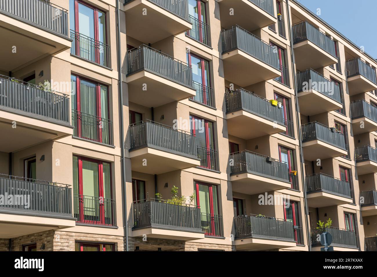 Detail of a new brown apartment building seen in Potsdam, Germany Stock Photo