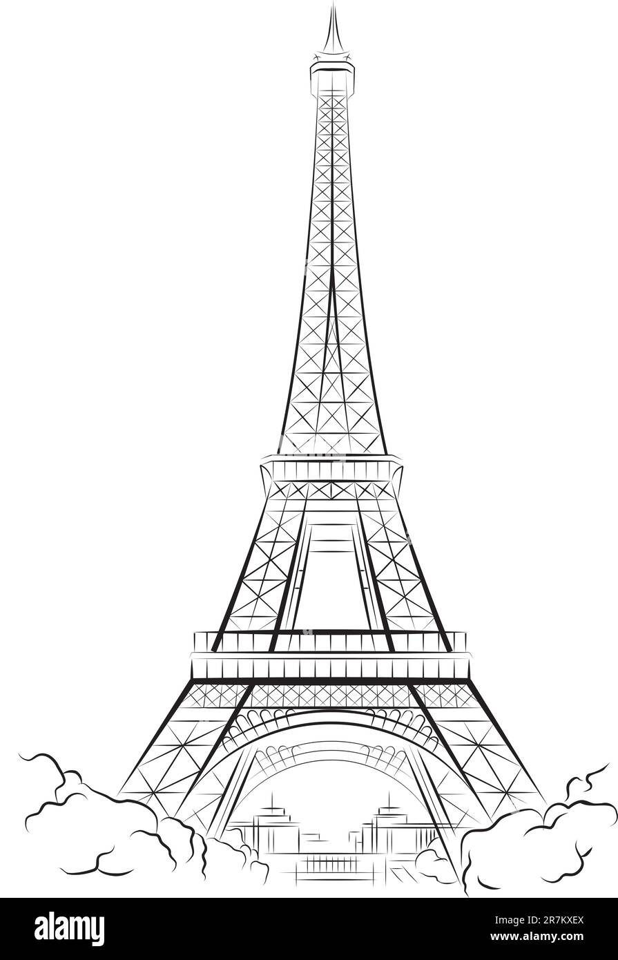 Drawing Eiffel Tower in Paris, France. Vector illustration Stock Vector