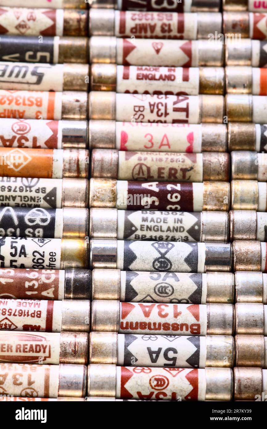 Domestic electric UK plug fuses Stock Photo Alamy