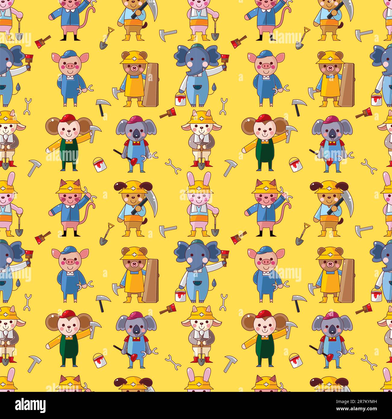 Cartoon animal worker  seamless pattern Stock Vector