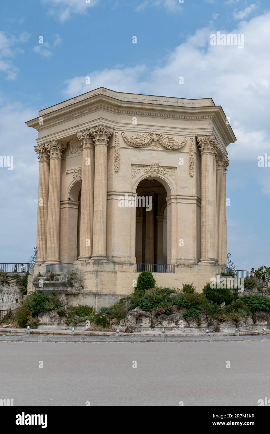 Walking in old central part of Montpellier city, France, houses and