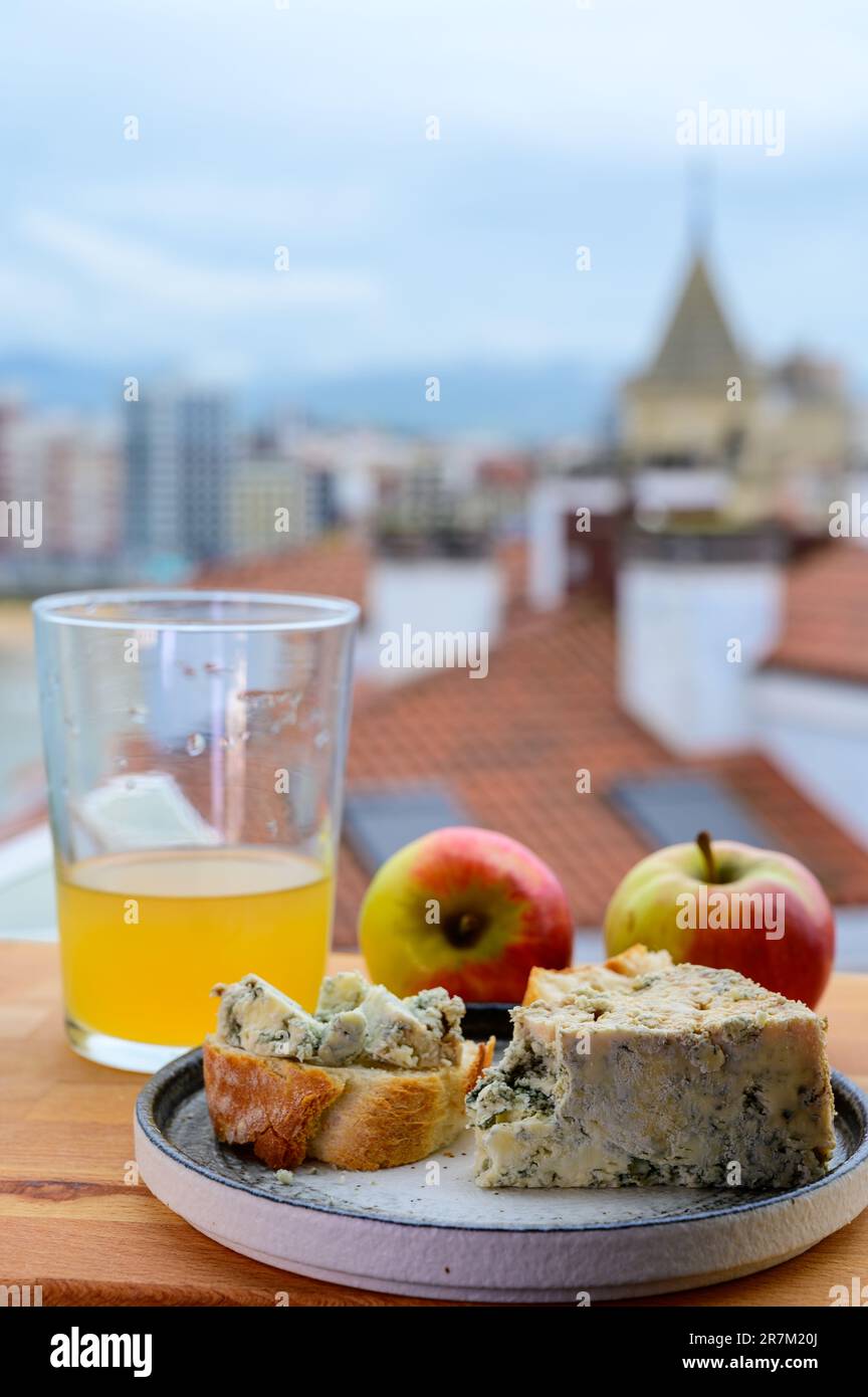 Food pairing in Asturias, blue cow cabrales cheese from caves in Arenas