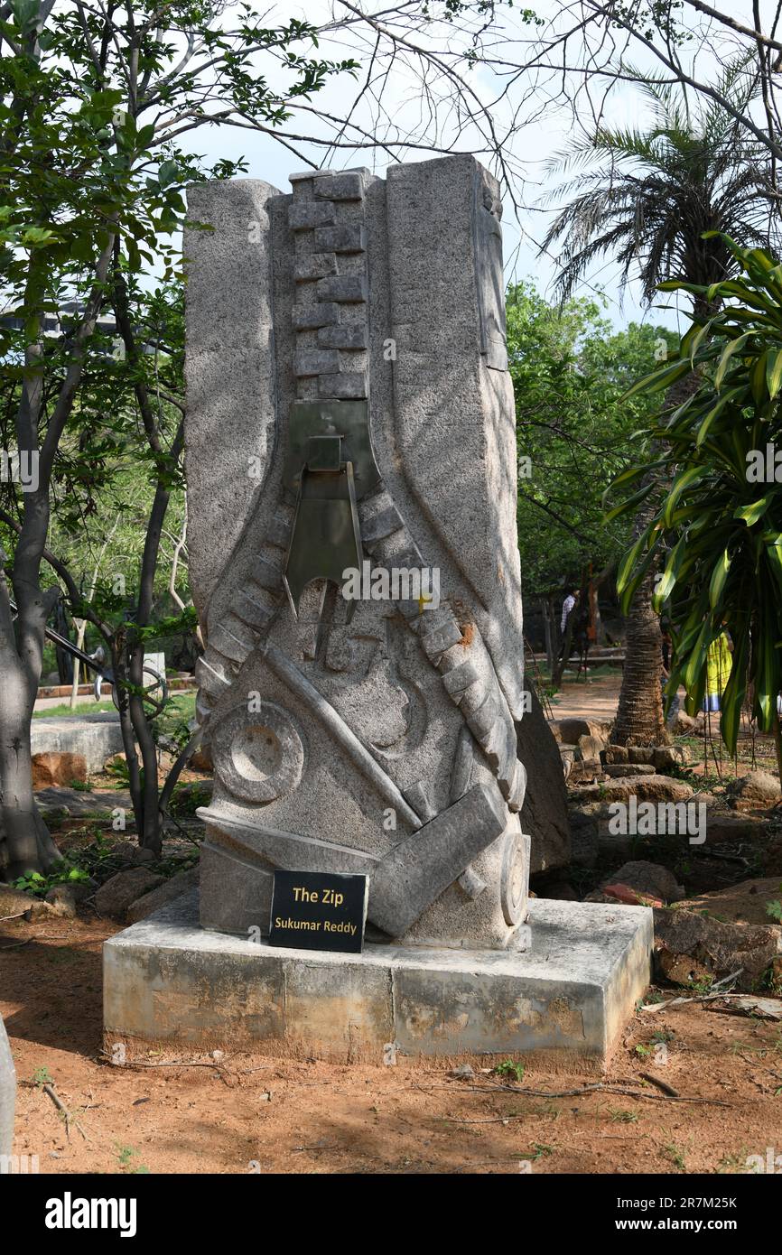 The Zip. Stone sculpture by Sukumar Reddy. Shilparamam Sculpture Park