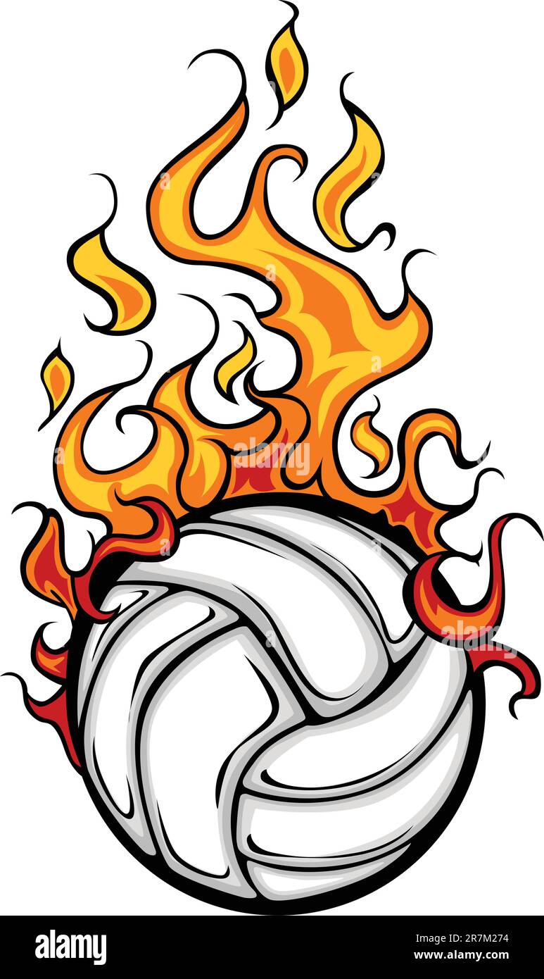 Flaming Volleyball Ball Vector Cartoon burning with Fire Flames Stock ...
