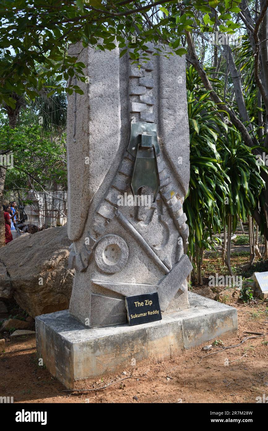 The Zip. Stone sculpture by Sukumar Reddy. Shilparamam Sculpture Park