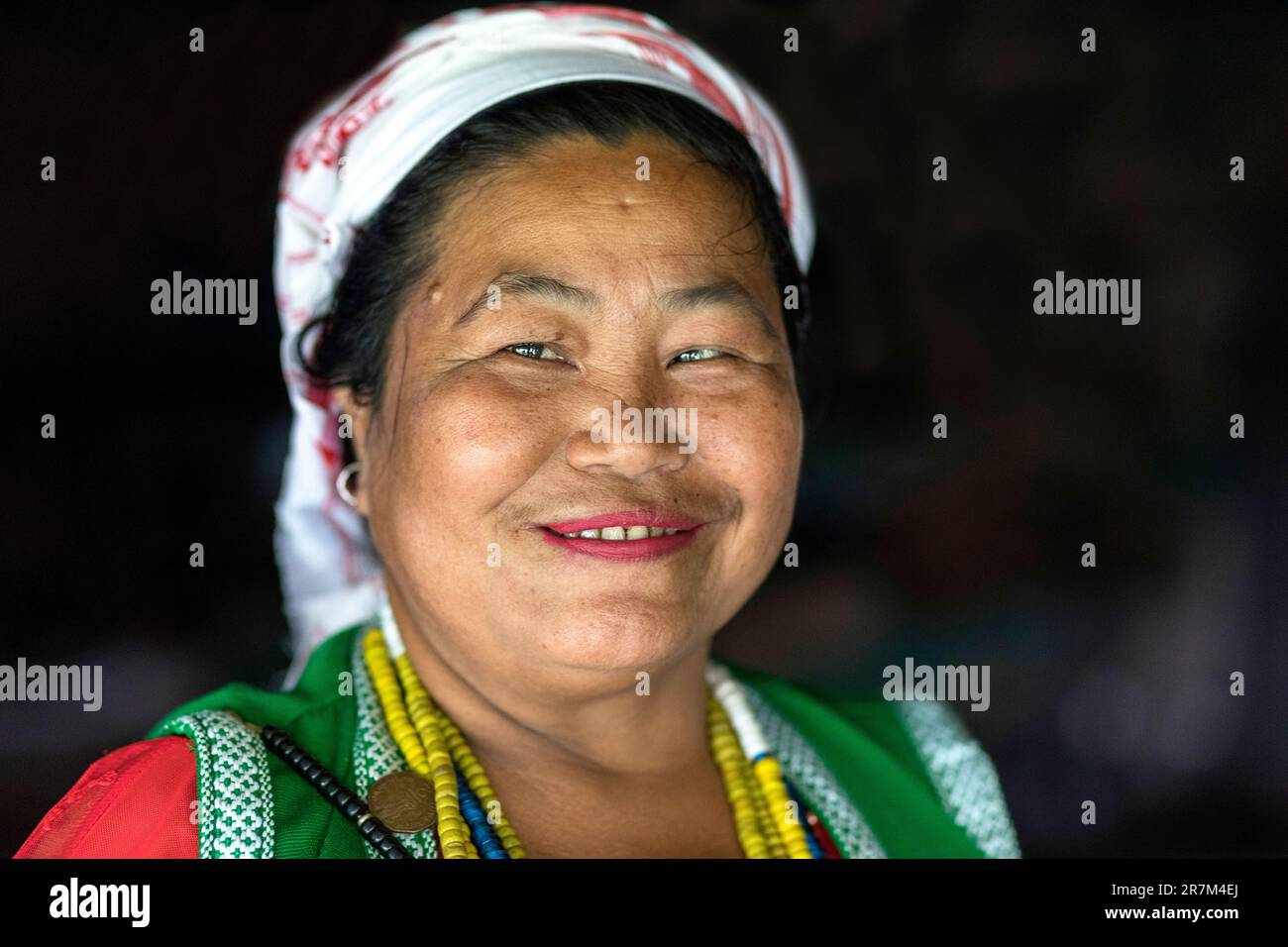 Portrait of a Woman from galo tribe in her traditional clothes posing