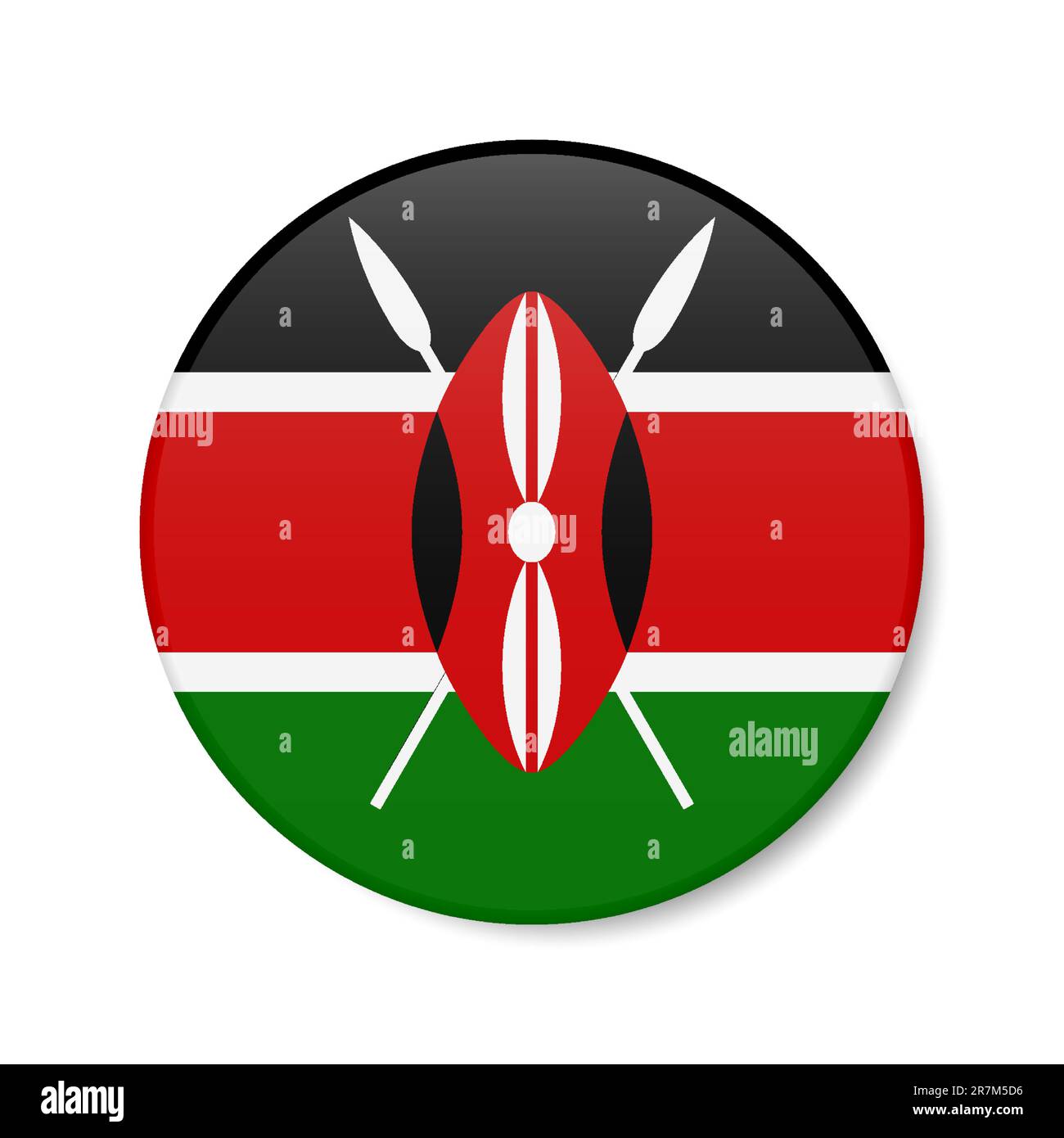 Kenya circle button icon. Kenyan round badge flag with shadow. 3D realistic vector illustration isolated on white. Stock Vector