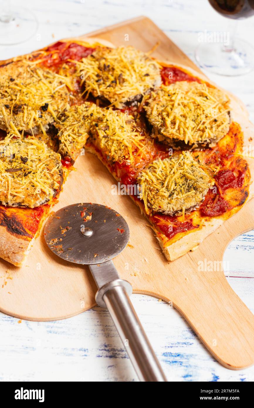 Home made vegan breaded eggplant pizza Stock Photo Alamy