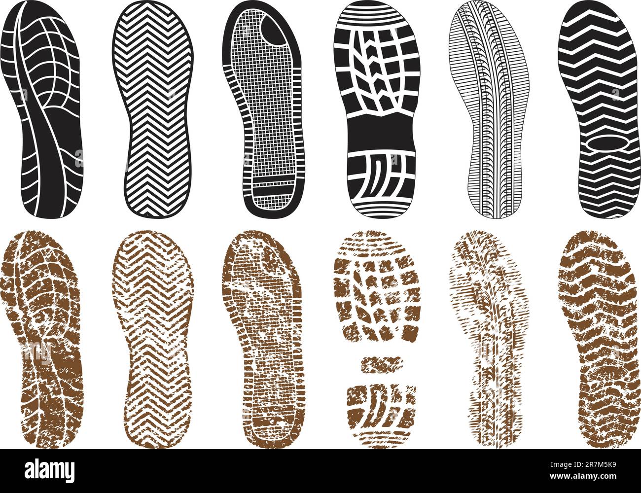 Vector illustration set of footprints with & without sand texture. All vector objects are isolated and grouped. Colors and transparent background c... Stock Vector