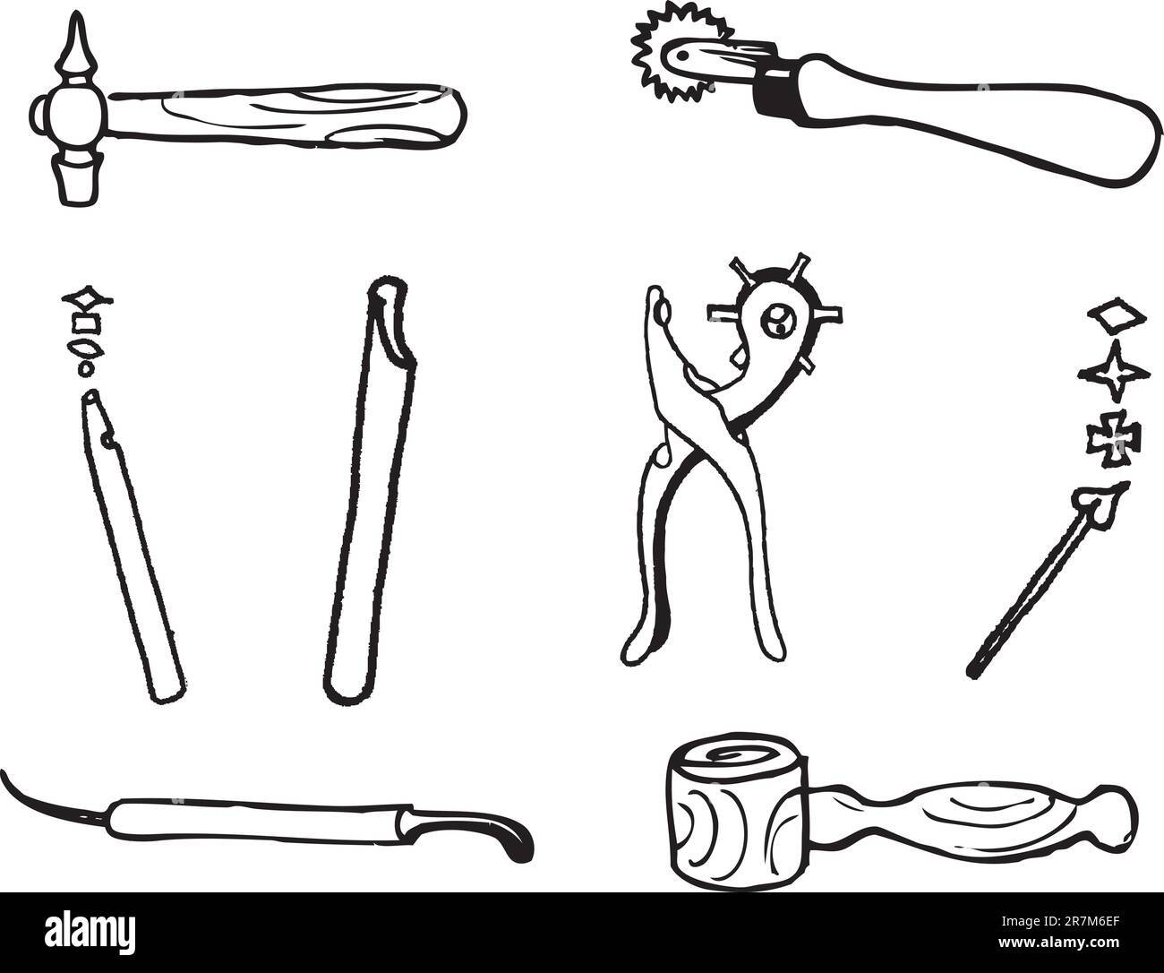 Tools for working with a decorative leather vector illustration stock