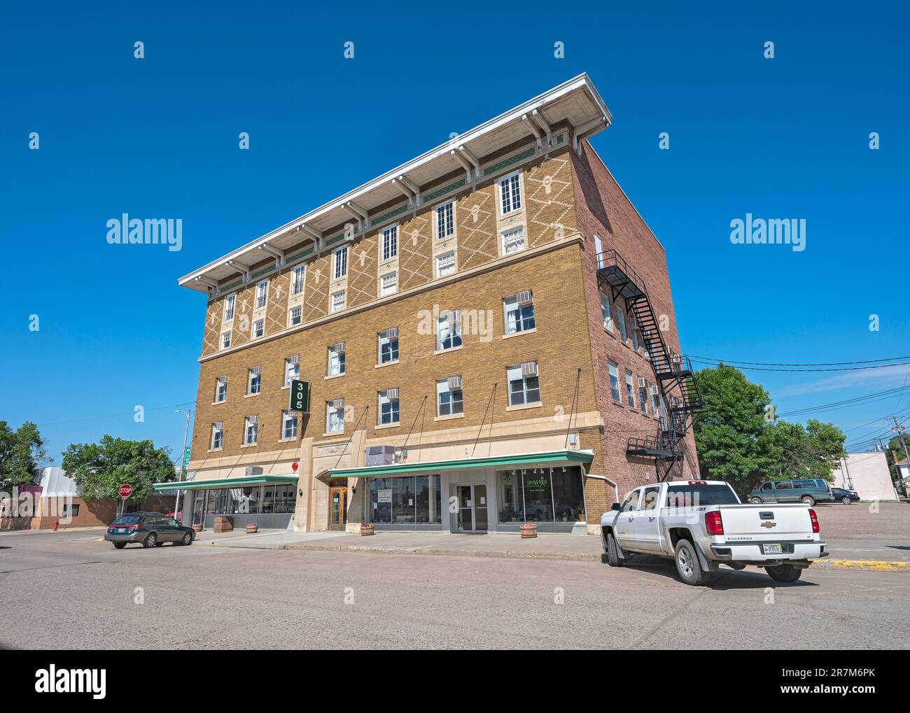Havre, Montana, USA – June 06, 2023:  Exterior of the historic Egyptian Revival Masonic Temple (now simply called The 305) Stock Photo