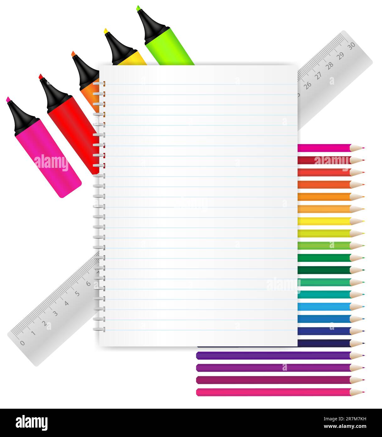 Back to School Stationery Blank Exercise Book, Markers, Crayons and