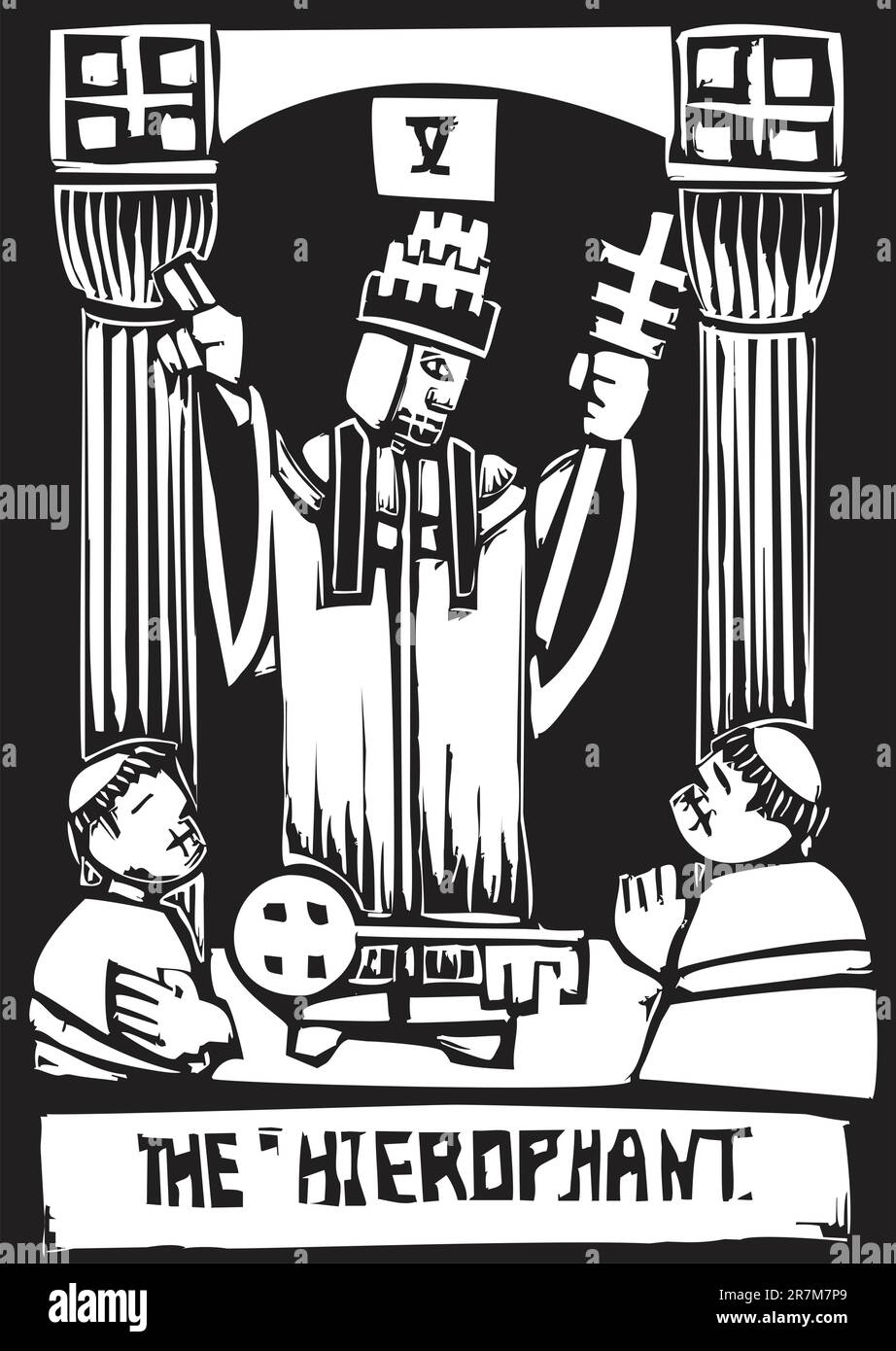 Woodcut image of the Tarot Card for the Hierophant Stock Vector