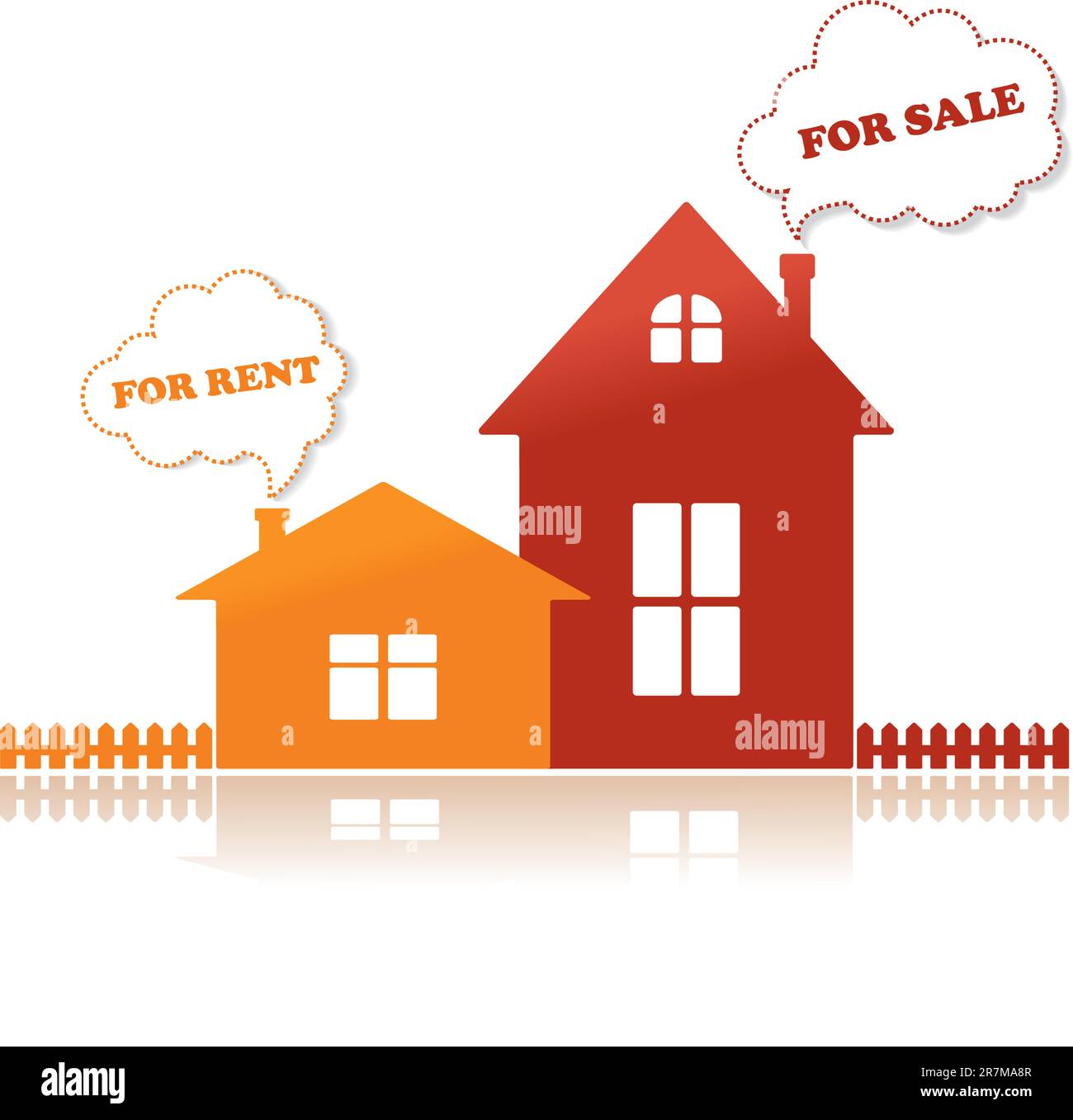 Orange house for rent and red house for sale. Vector Illustration Stock