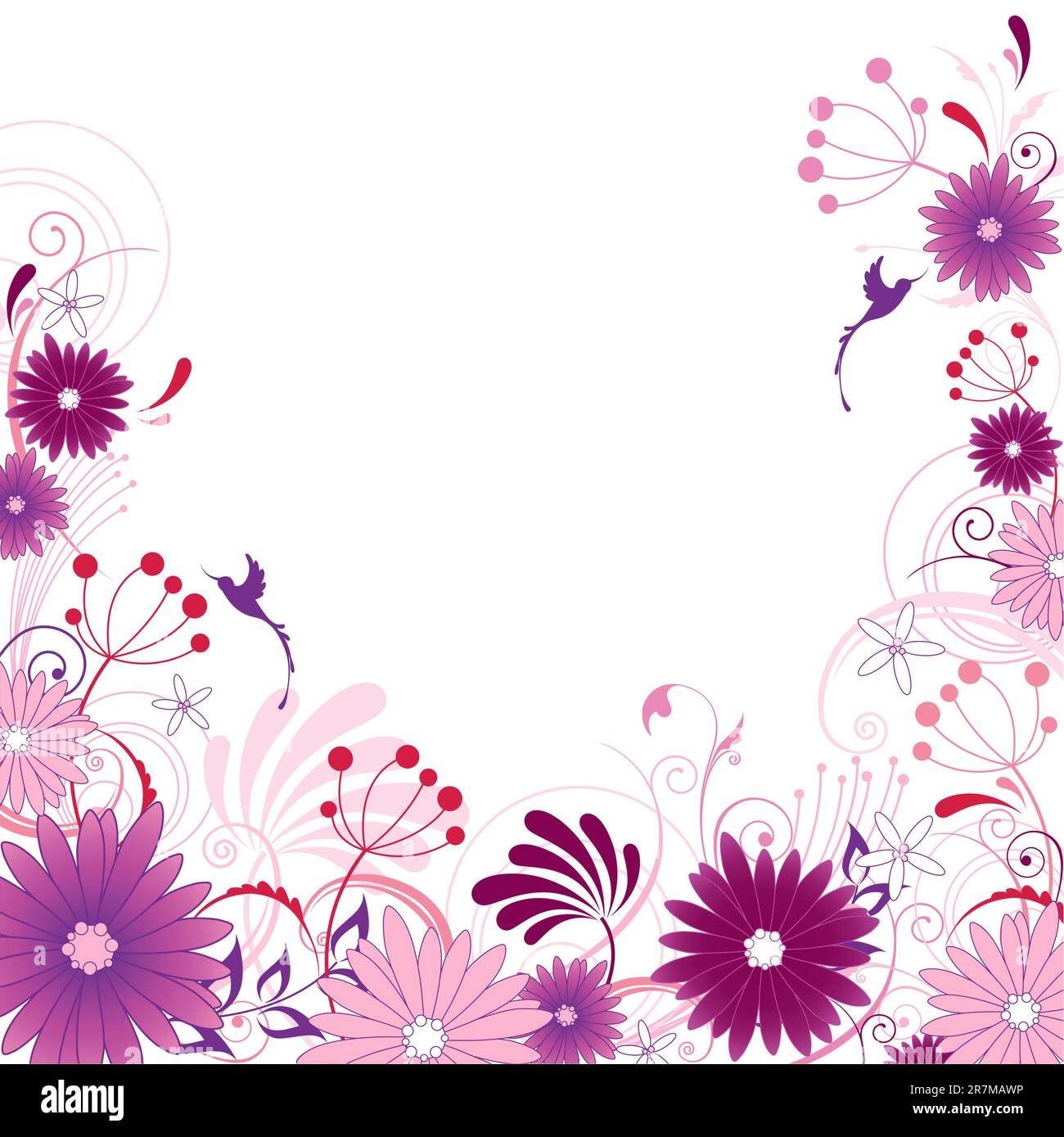 floral background with flowers, leaves, ornament and birds Stock Vector ...