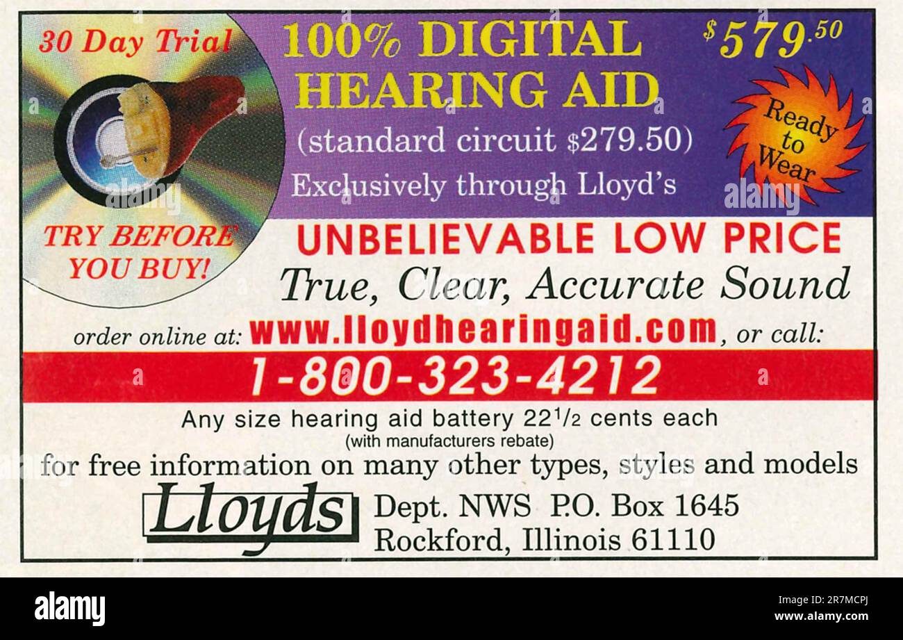 Lloyds digital hearing aid conpact disks advert in amagazine 2002 Stock Photo Alamy