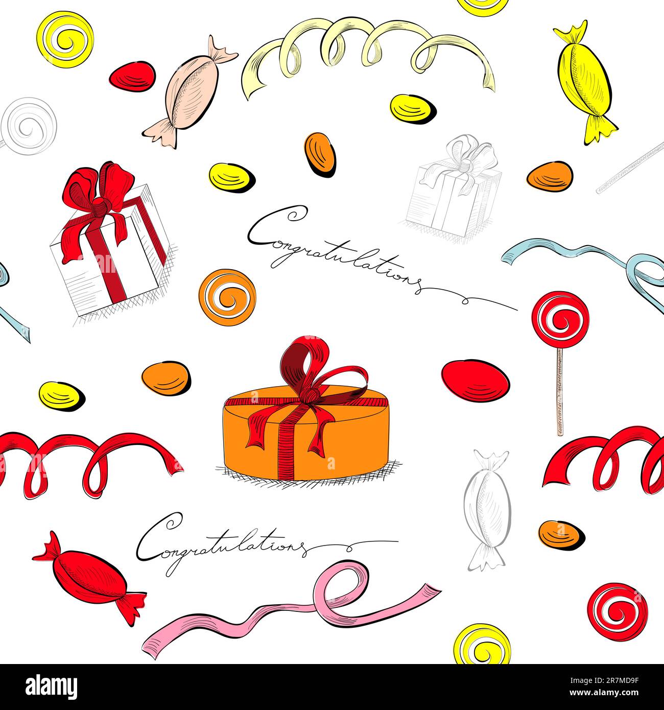 Decorative seamless pattern with gifts and sweets Stock Vector