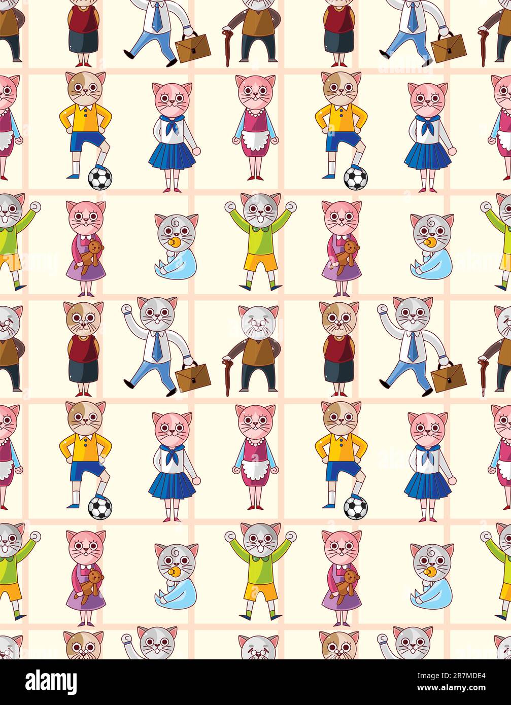 cartoon cat family seamless pattern Stock Vector