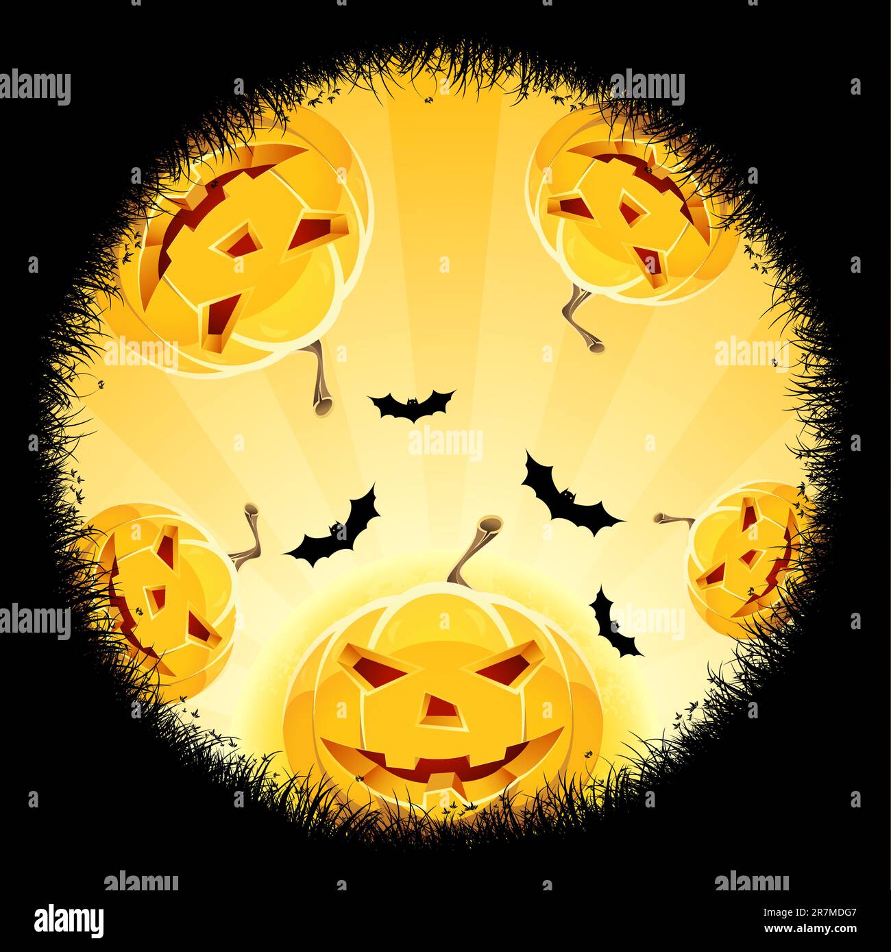 Halloween background with pumpkins bats stars and moon Stock Vector