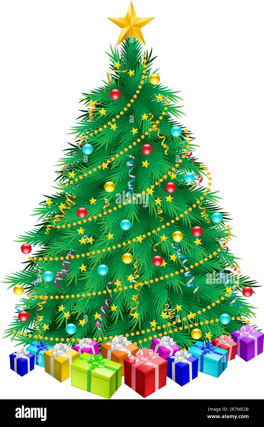 Christmas tree and gifts. Illustration on white background Stock Vector