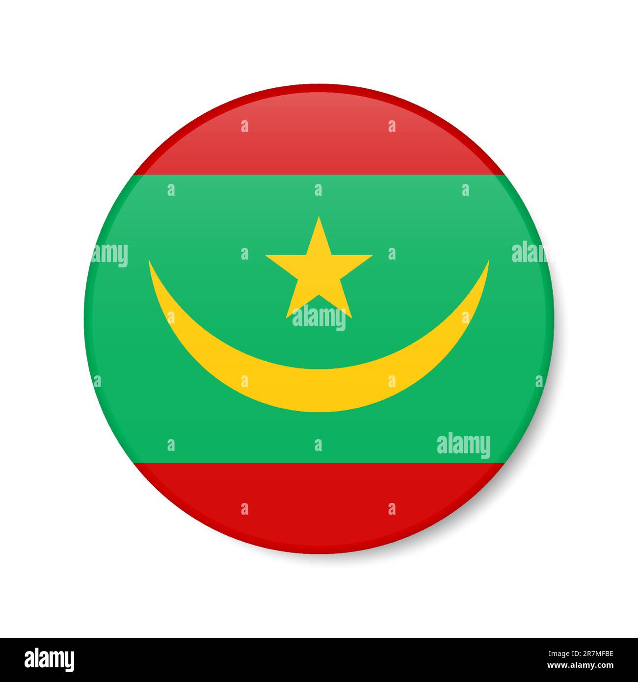 Mauritania circle button icon. Mauritanian round badge flag with shadow ...
