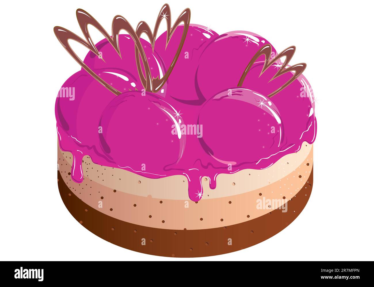 Painted pink cake with berry jam. Vector illustration Stock Vector