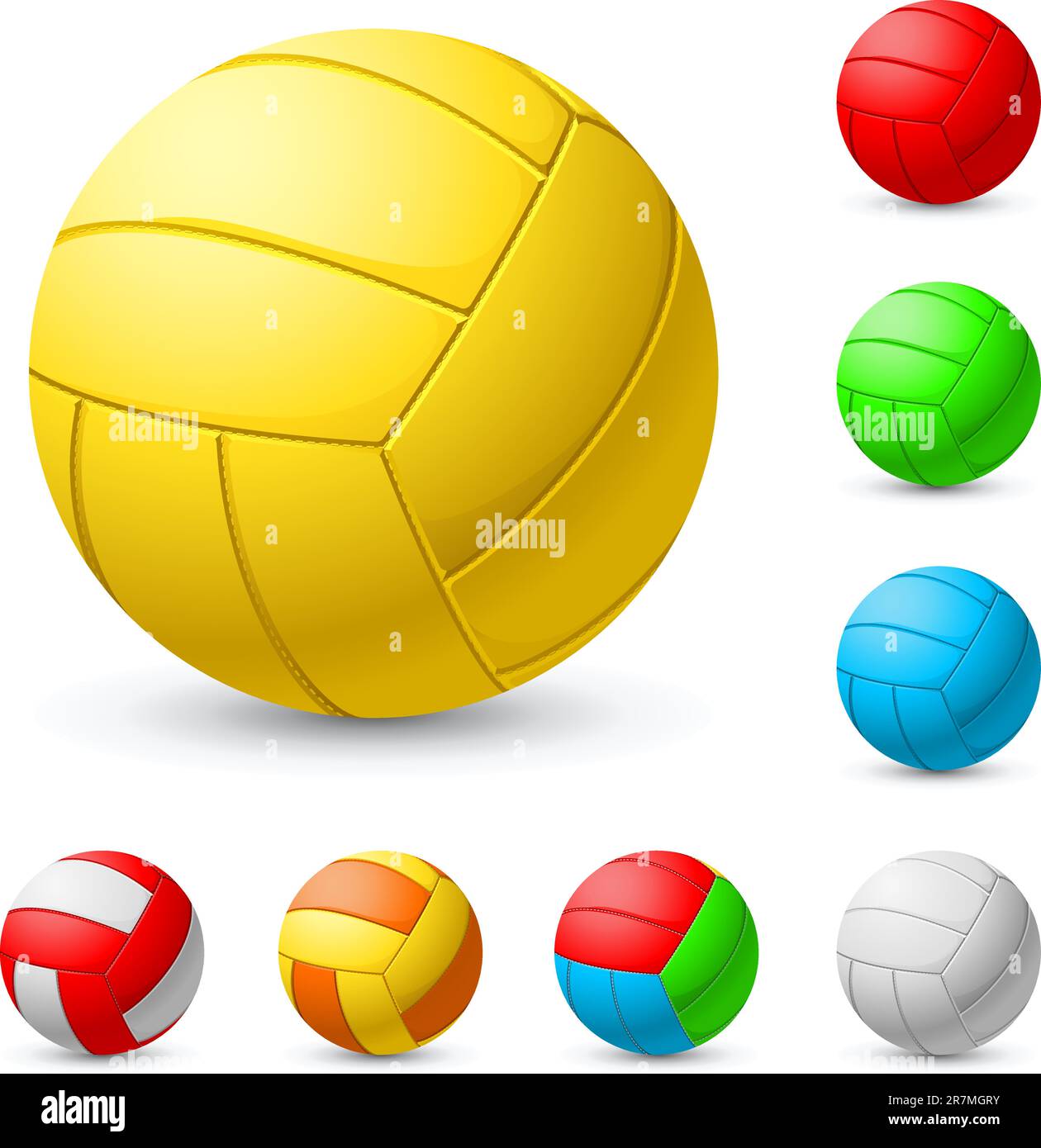 Realistic volleyball in different colors. Illustration on white