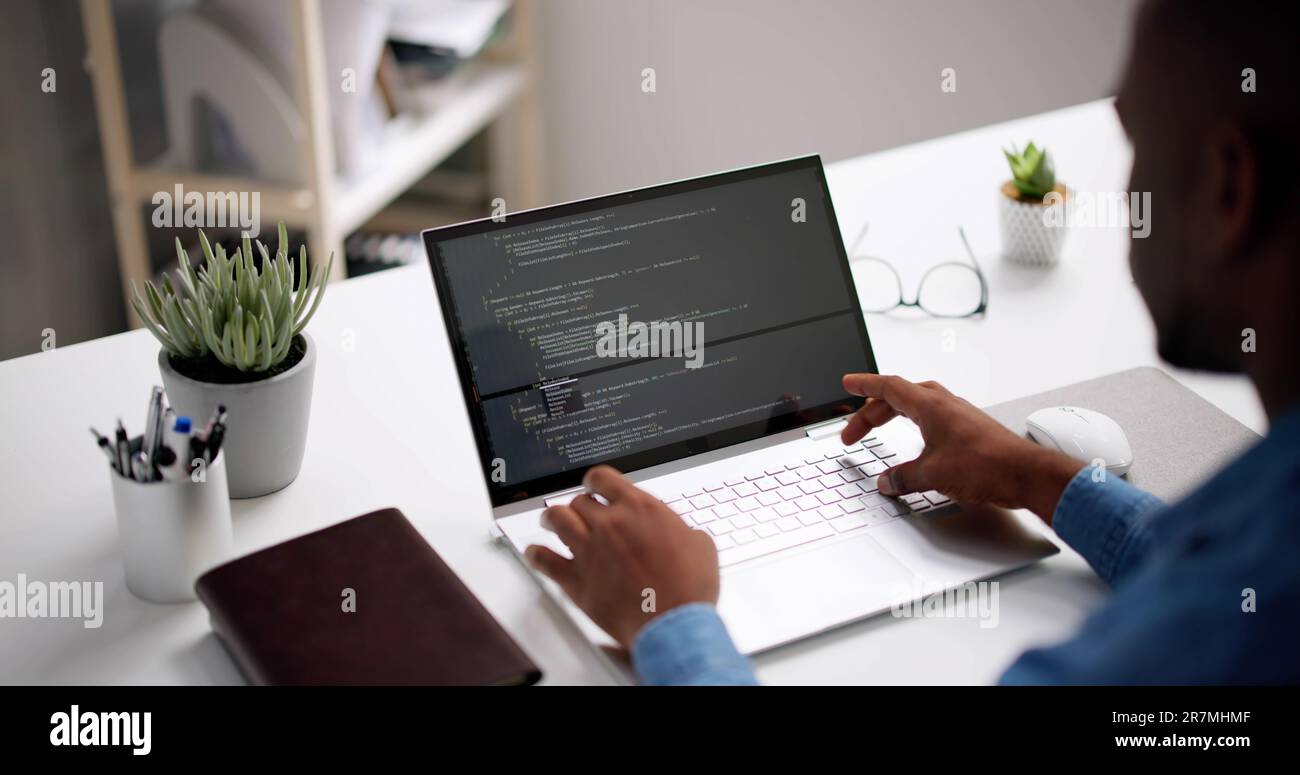 African American Web Developer Programmer. Coding Software Stock Photo