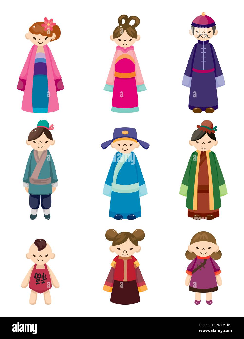 cartoon Chinese people icon set Stock Vector