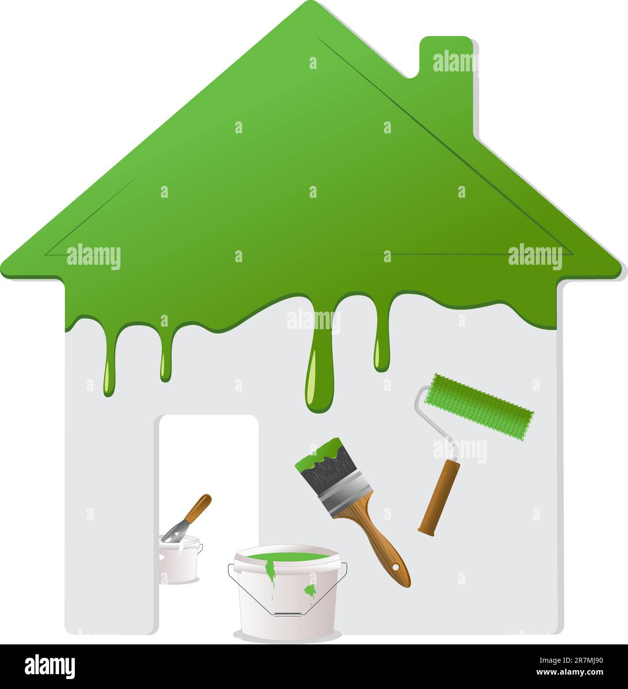 Green roof, wall and painting tools. Vector Illustration Stock Vector