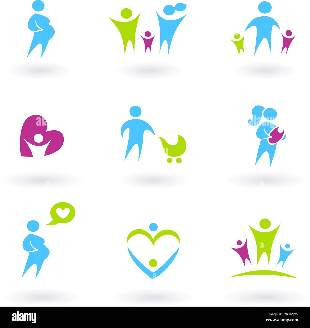 Icon collection - Family, Pregnancy and Parenthood - blue and green ...