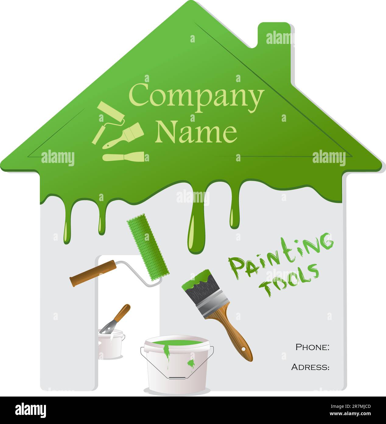 Green roof, wall and painting tools. Vector Illustration. Stock Vector