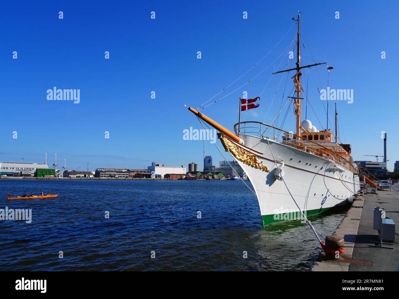 AARHUS, DENMARK -25 AUG 2022- View of the Dannebrog, Her Danish Majesty's Yacht (A540), residence at sea of Queen Margrethe II of Denmark and members Stock Photo