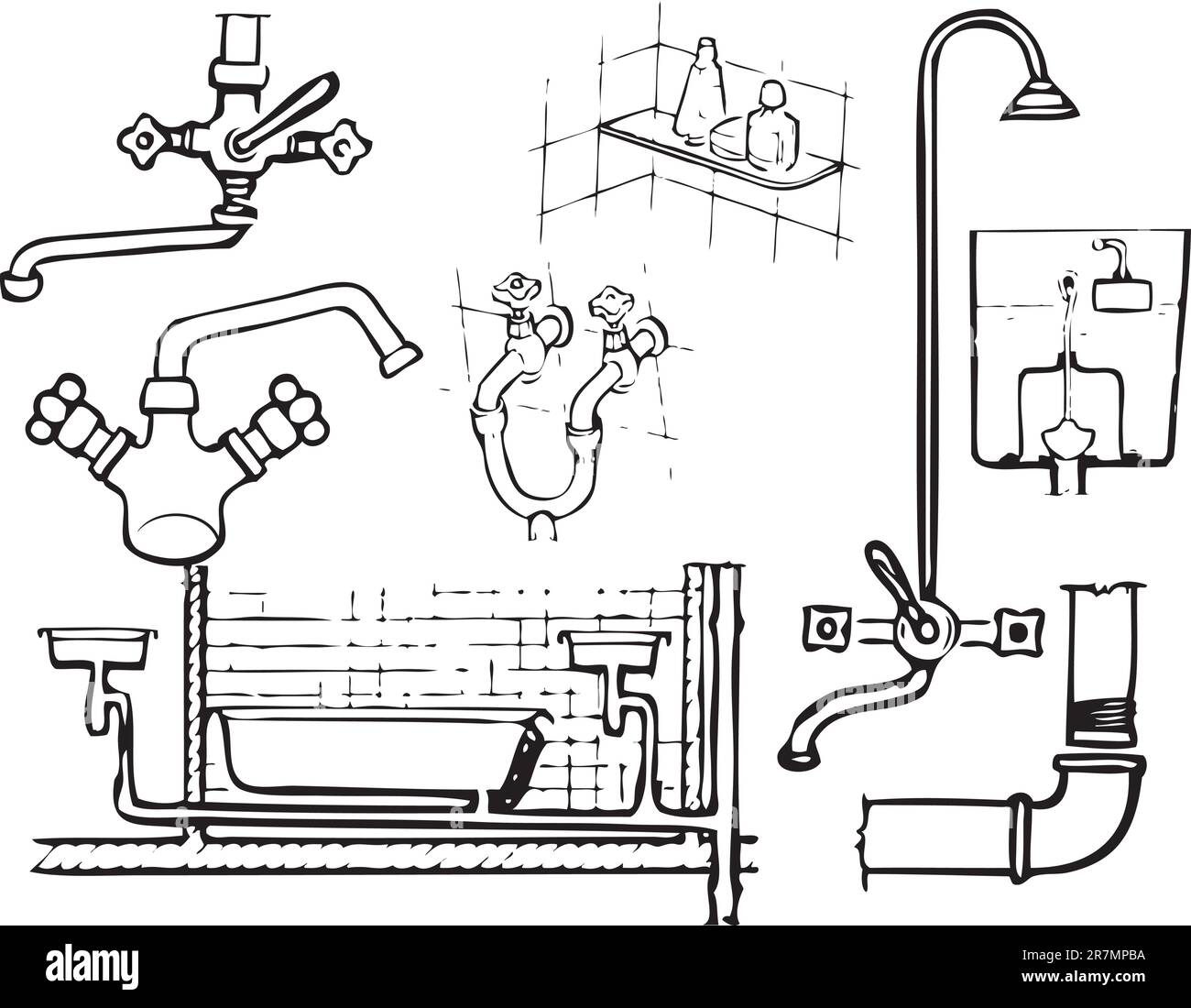 Illustrations for the design theme for plumbing work. Vector. Stock Vector