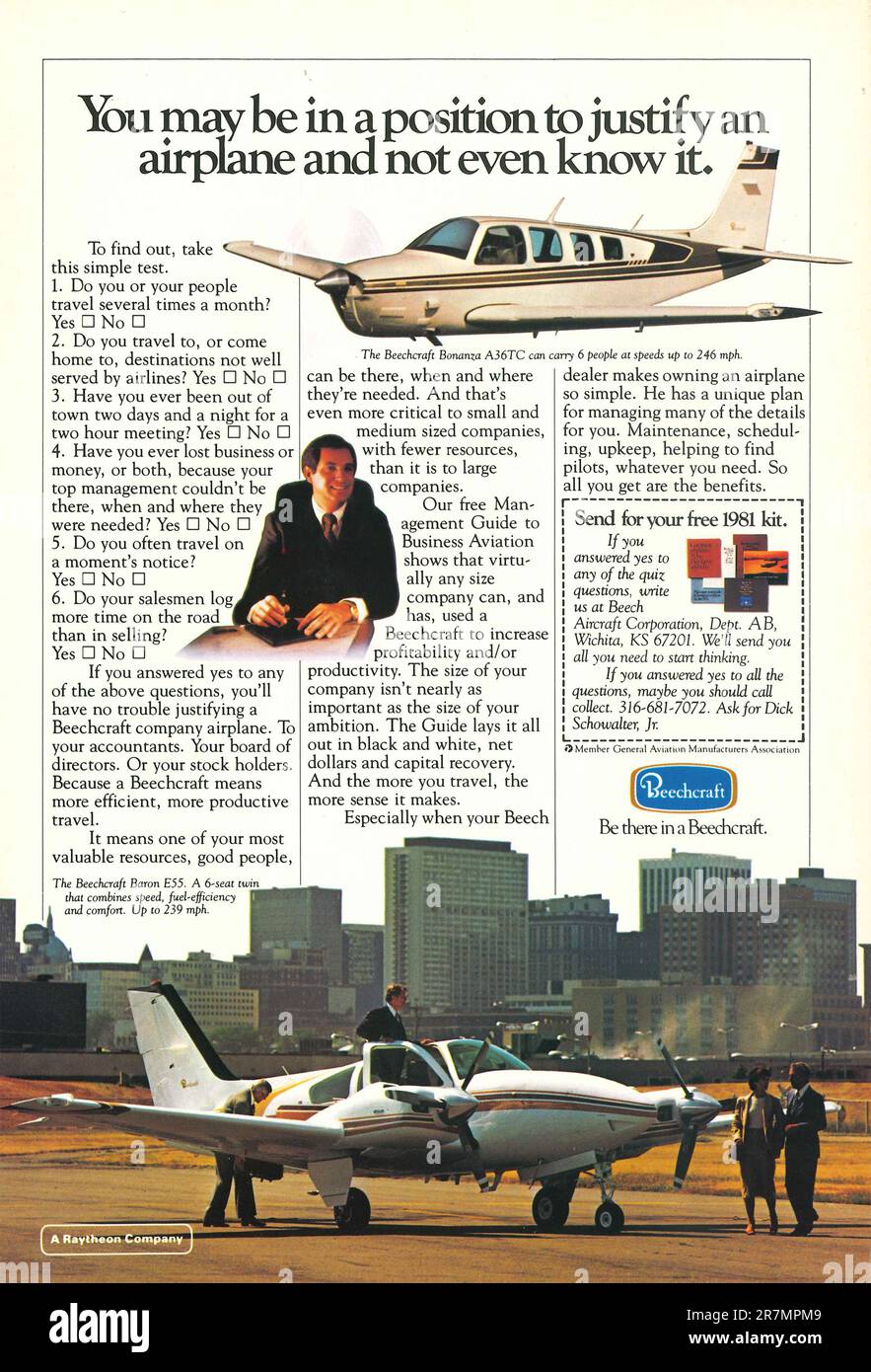Beechcraft Baron private jet advert in a magazine 1981 Stock Photo