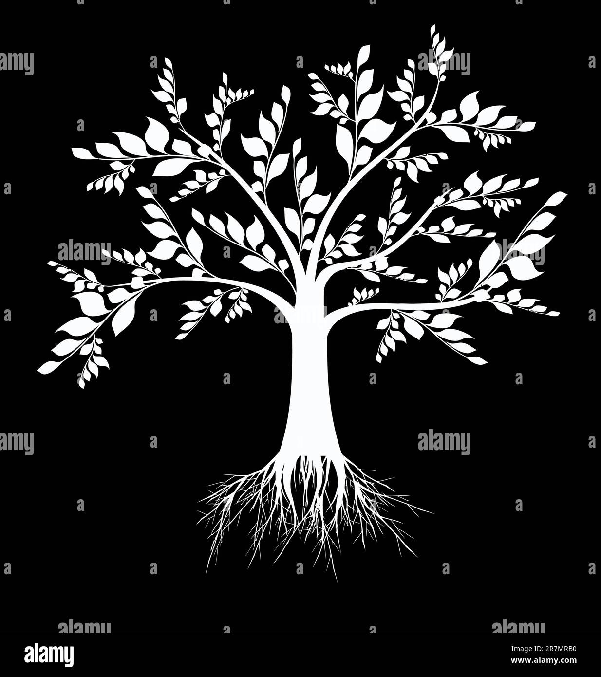 Beautiful art tree silhouette isolated on black background Stock Vector ...