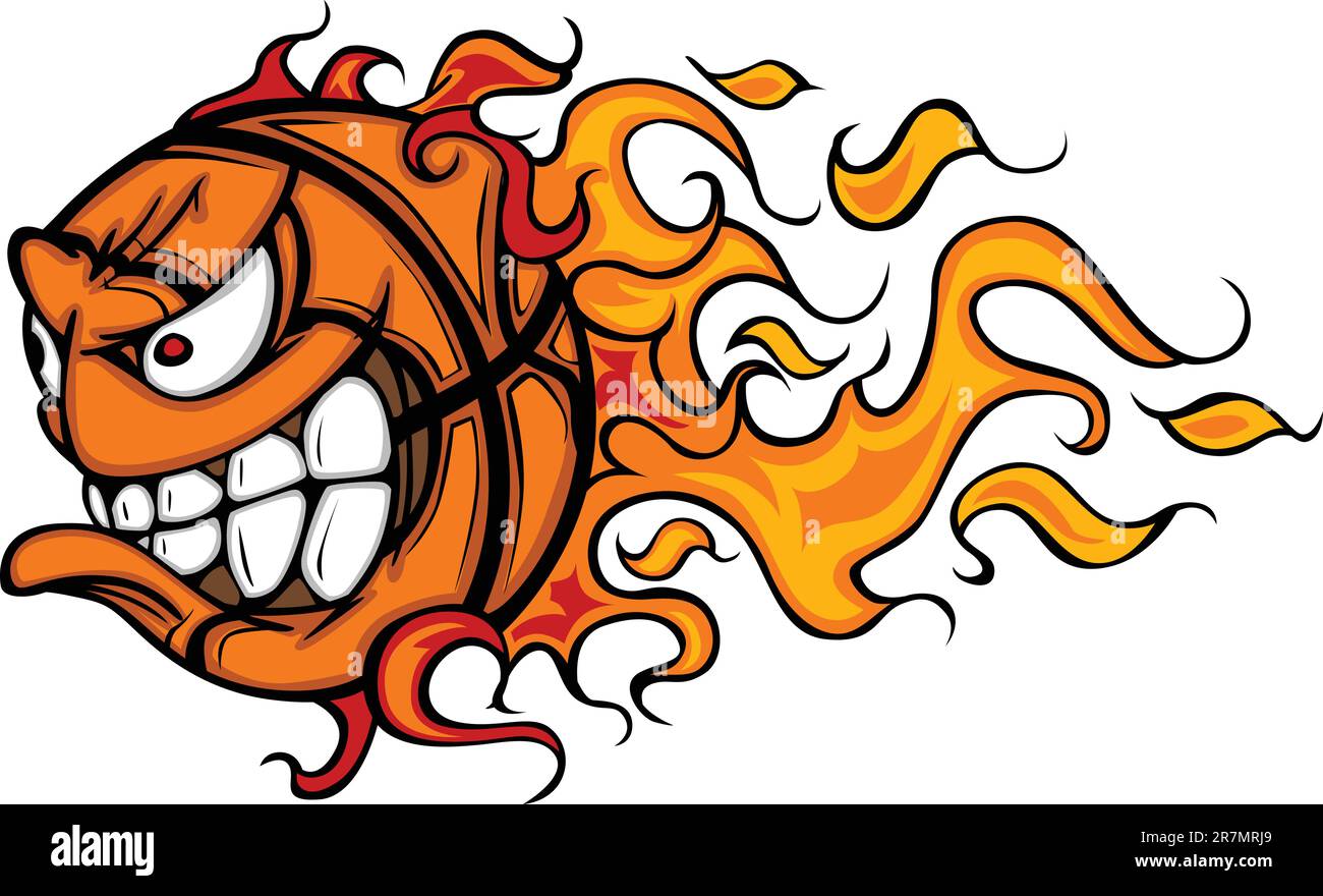 Cartoon Vector Image of a Flaming Basketball with Angry Face Stock Vector