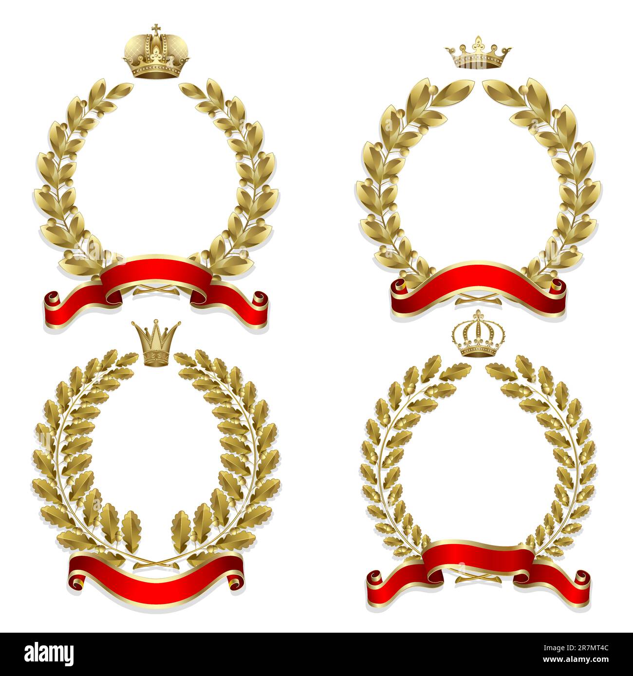 Set from gold laurel and oak wreath on the white background Stock ...