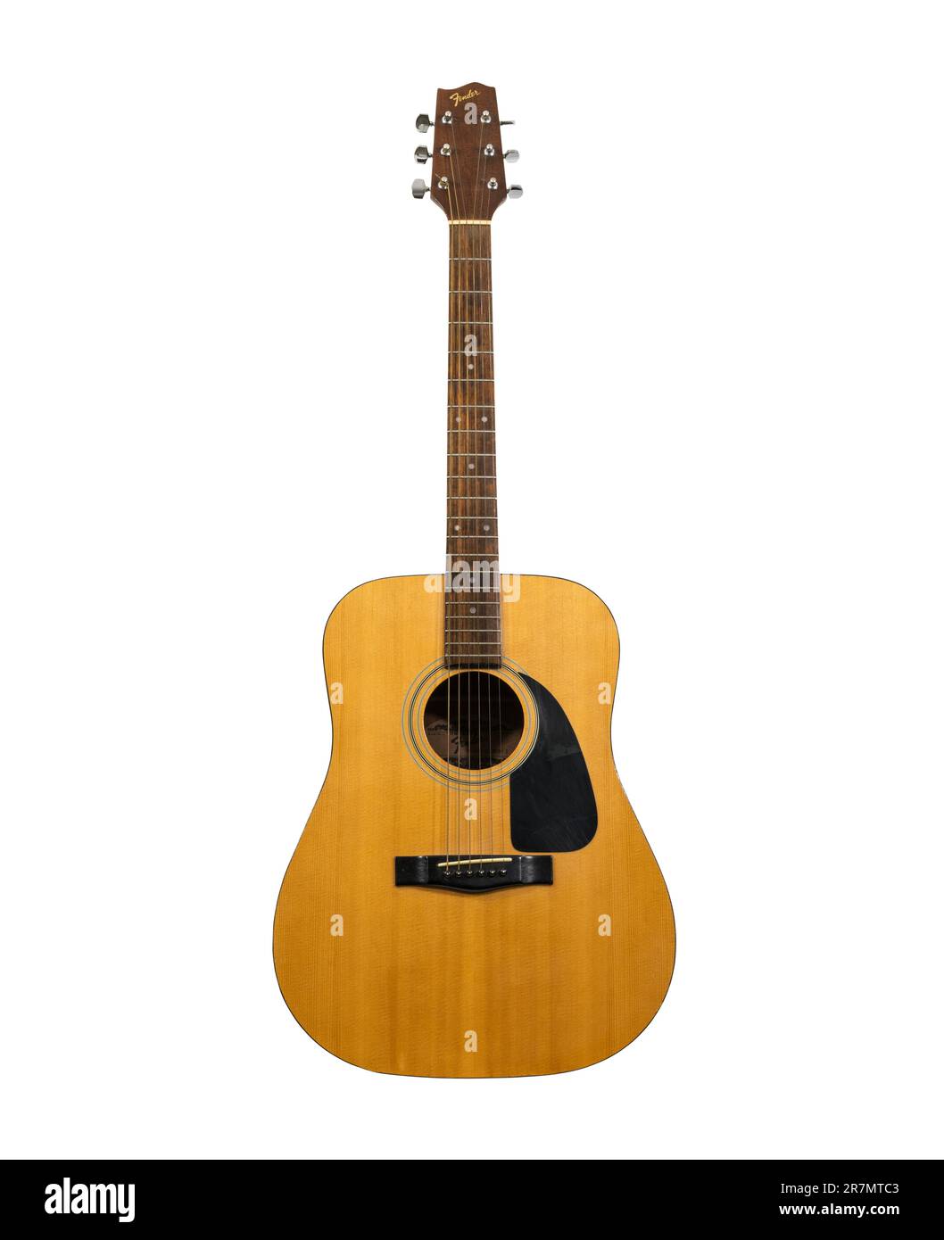 Los Angeles, California, USA - June 10, 2023:  Illustrative editorial photograph of Fender acoustic guitar.  Isolated with cut out background. Stock Photo
