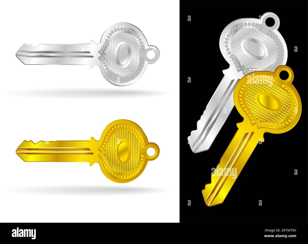 Vintage Gold and Silver Keys - Vector Illustrations Stock Vector