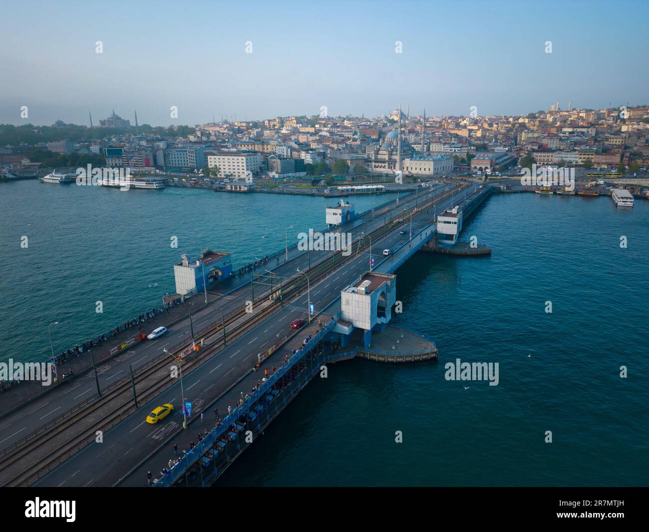 Galata Koprusu Bridge over Golden Horn and Fatih historic district ...