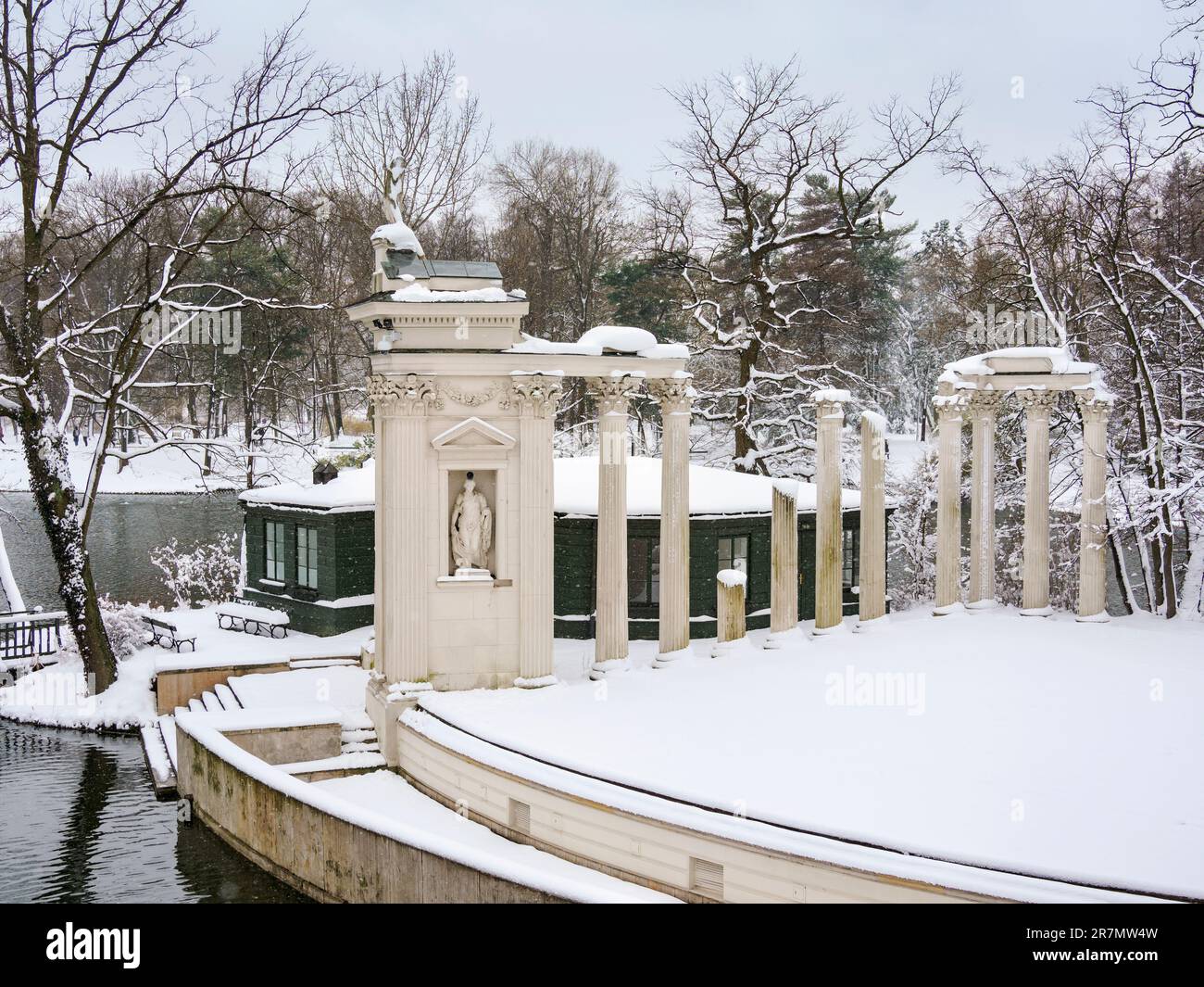 Amphitheater in Lazienki Park or Royal Baths Park, winter, Warsaw, Masovian Voivodeship, Poland Stock Photo