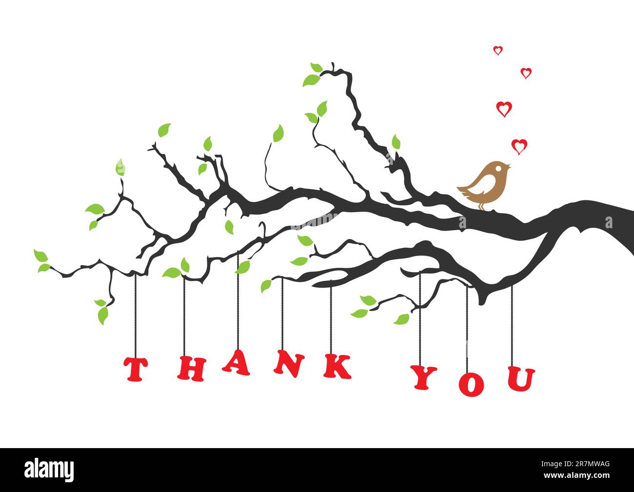 'Thank you' greeting card with bird. This image is a vector ...