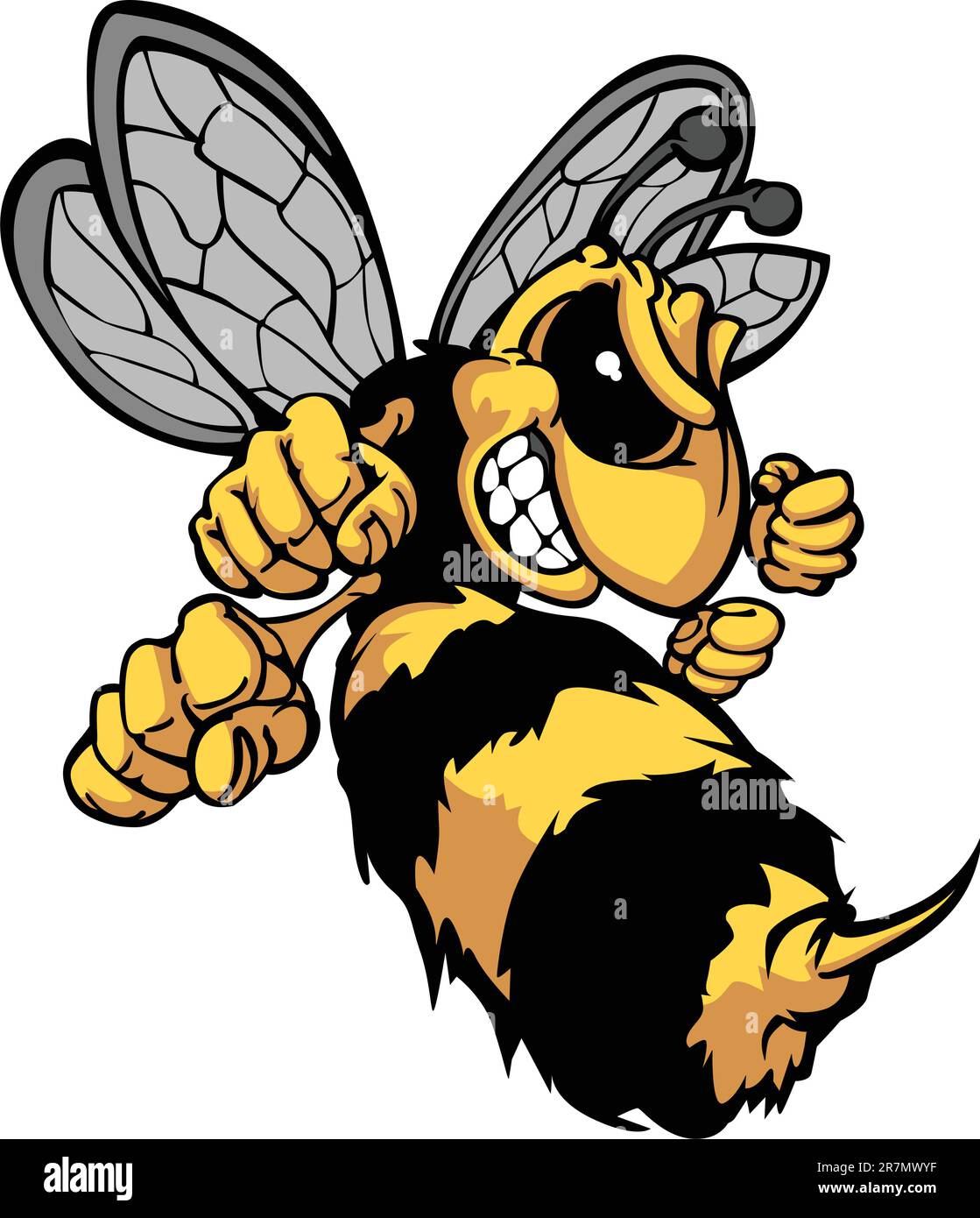 Cartoon Vector Image of a Yellow Jacket Wasp with Fighting Hands Stock