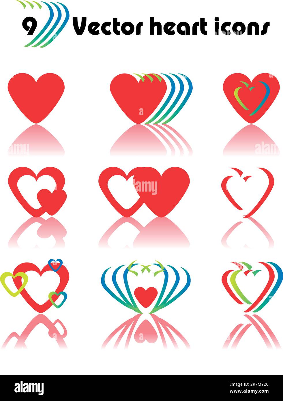 9 Vector heart icons set Stock Vector