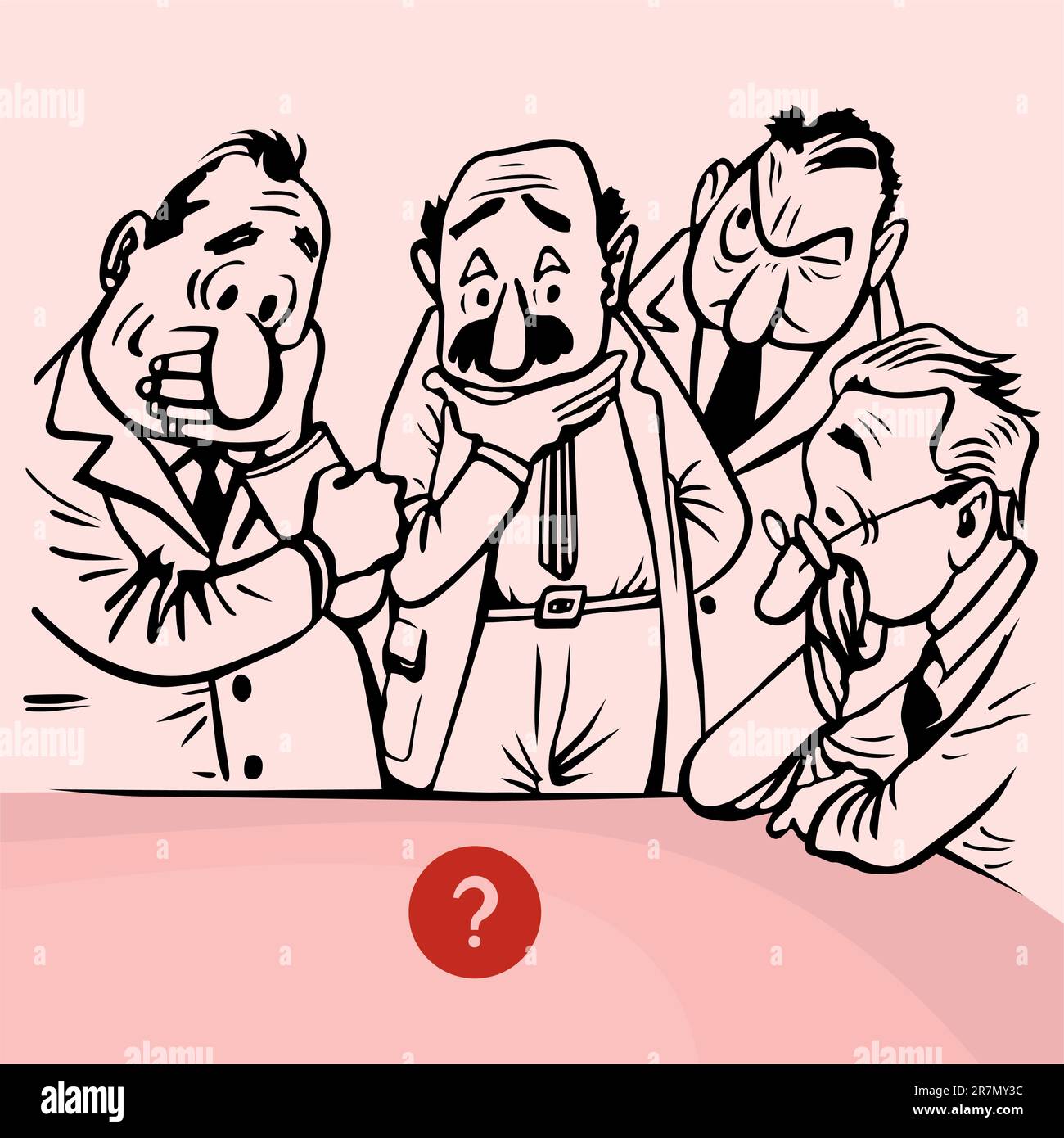Men thinking of big question on rosy background stock vector image
