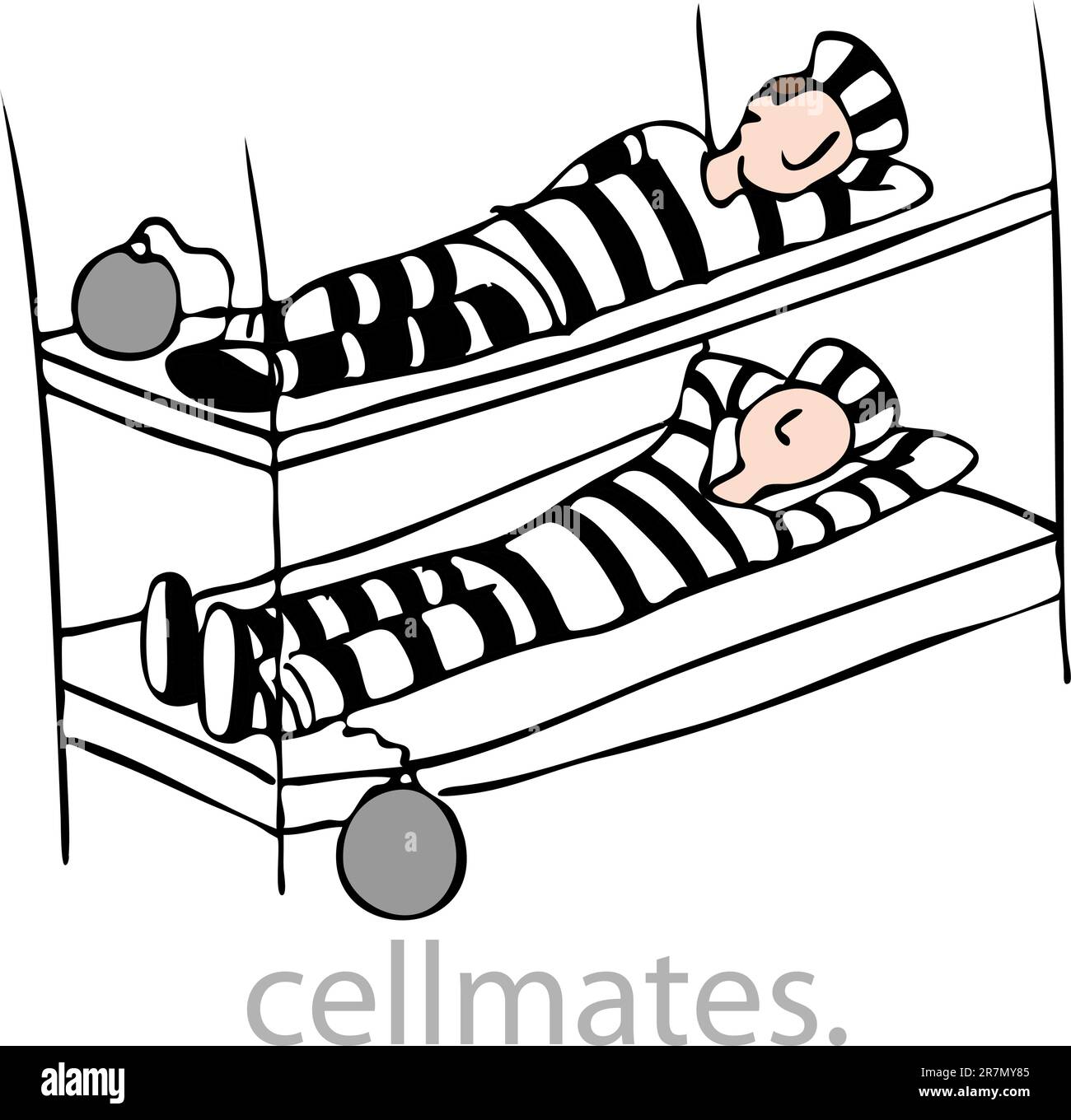 An image of a two prisioners in bunkbed. Stock Vector