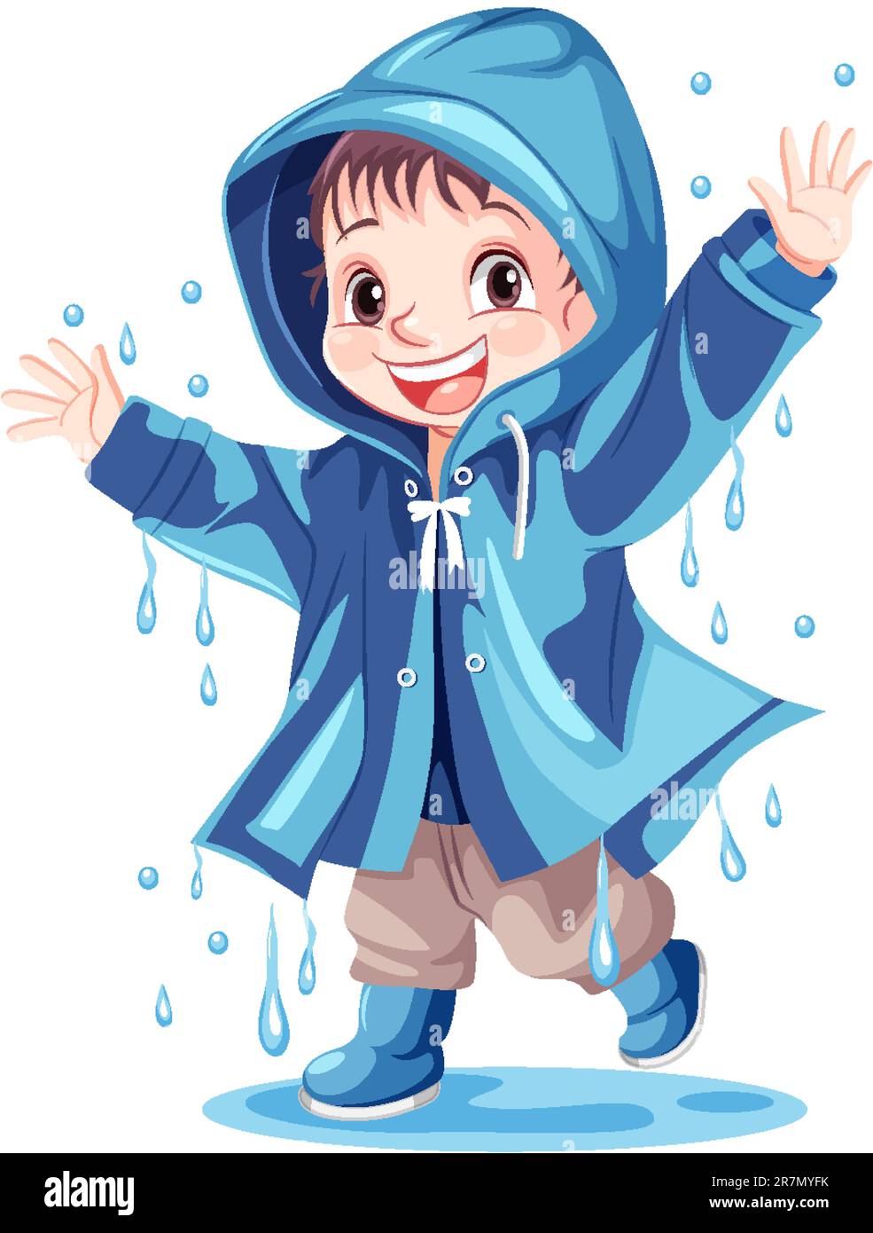 Happy boy wearing raincoat illustration Stock Vector Image & Art Alamy