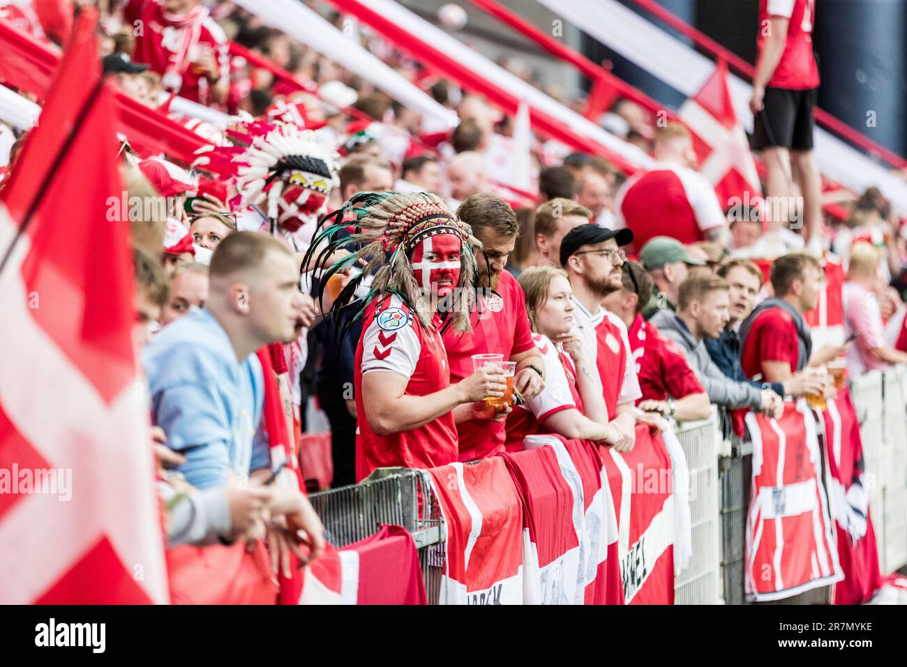 Copenhagen, Denmark. 16th June, 2023. Football fans of Denmark seen