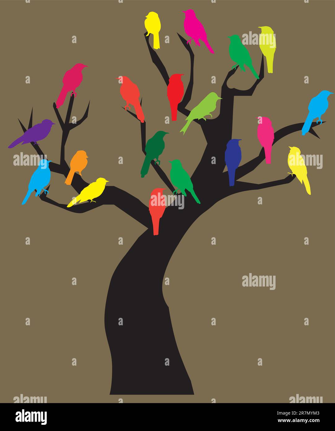 Vector illustration of a tree with birds Stock Vector